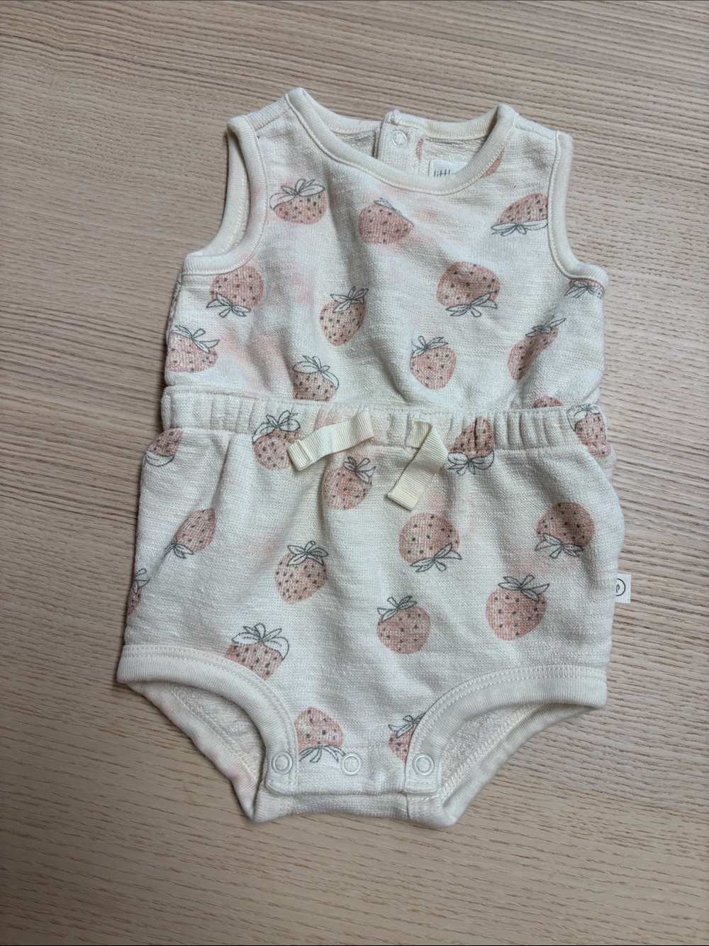 Sleeveless Strawberry Print Baby Romper - Cream & Blush
